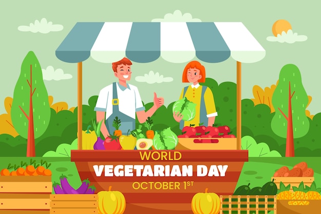 Бесплатное векторное изображение Плоский всемирный вегетарианский день фон