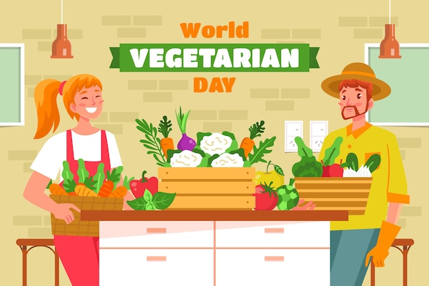 Плоский всемирный вегетарианский день фон