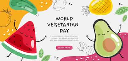Бесплатное векторное изображение Плоский всемирный вегетарианский день горизонтальный шаблон баннера