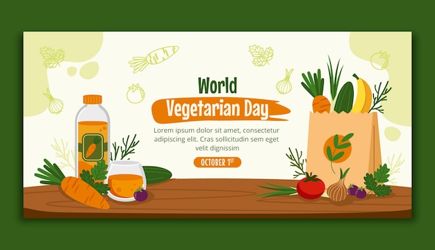 Modello di banner orizzontale per la giornata mondiale vegetariana piatta