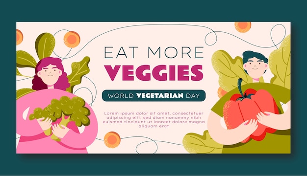 Modello di banner orizzontale per la giornata mondiale vegetariana piatta