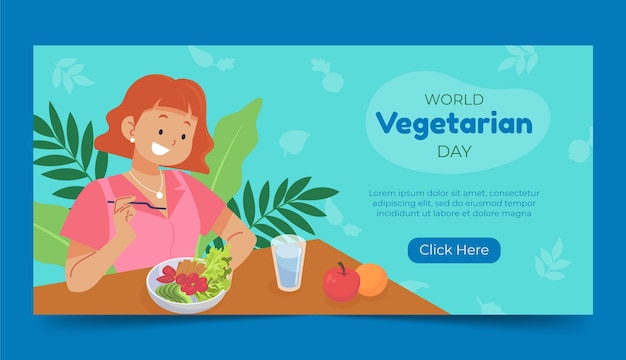 Vettore gratuito modello di banner orizzontale per la giornata mondiale vegetariana piatta