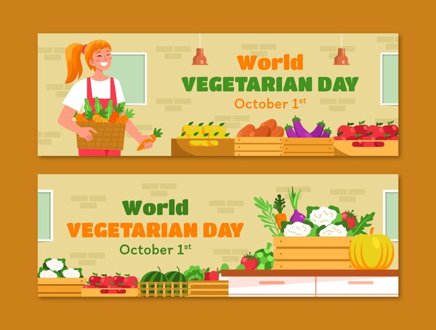 Плоский всемирный вегетарианский день горизонтальные баннеры