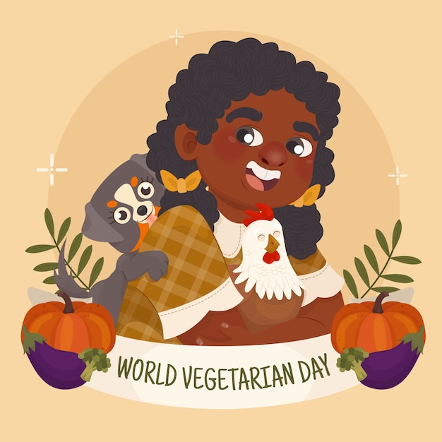 Flat world vegetarian day illustration