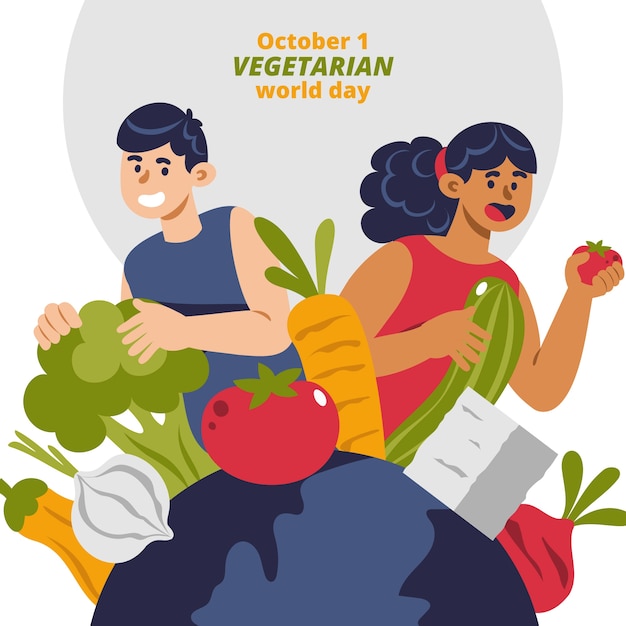 Плоский всемирный вегетарианский день иллюстрация