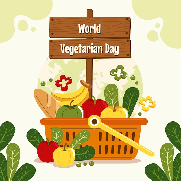 Flat world vegetarian day illustration