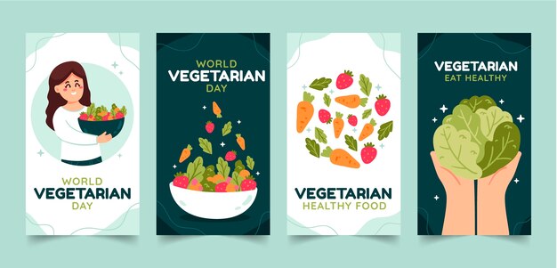Flat world vegetarian day instagram stories collection
