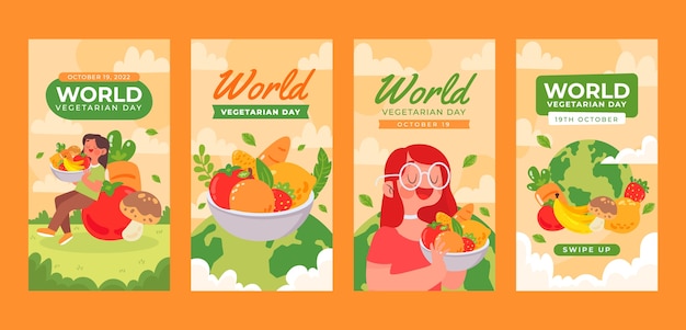 Raccolta di storie di instagram per la giornata vegetariana del mondo piatto