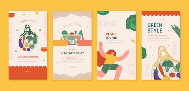 Flat world vegetarian day instagram stories collection