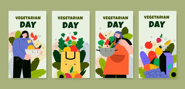 Flat world vegetarian day instagram stories collection