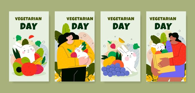 Flat world vegetarian day instagram stories collection