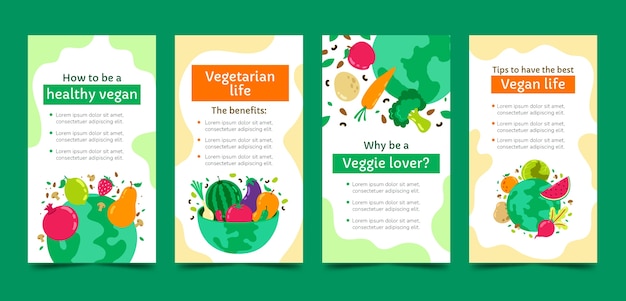 Free vector flat world vegetarian day instagram stories collection