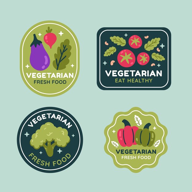 Flat world vegetarian day labels collection