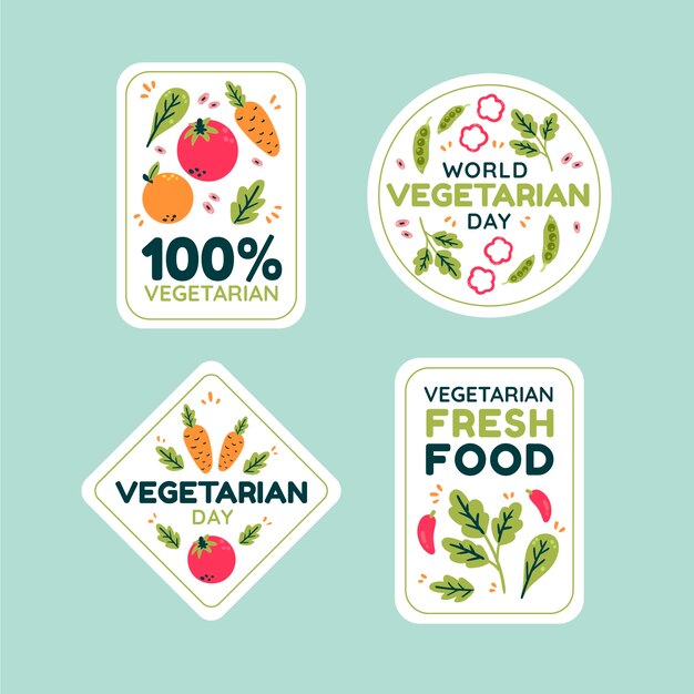 Flat world vegetarian day labels collection