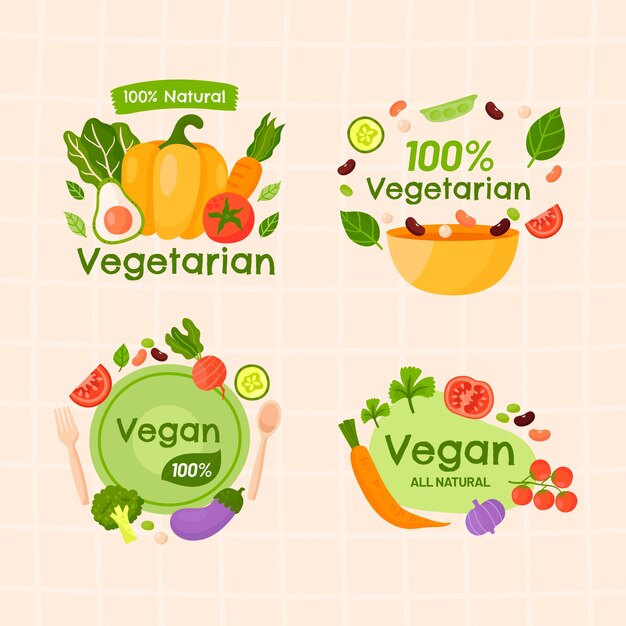 Flat world vegetarian day labels collection