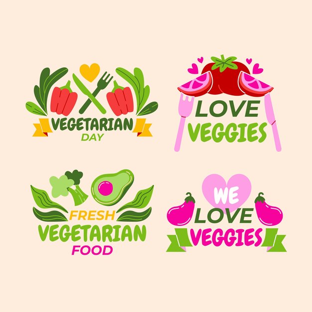 Flat world vegetarian day labels collection