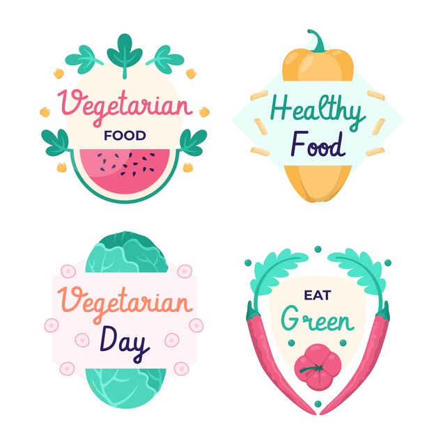 Flat world vegetarian day labels collection