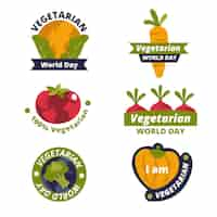 Vettore gratuito collezione di etichette per la giornata vegetariana del mondo piatto