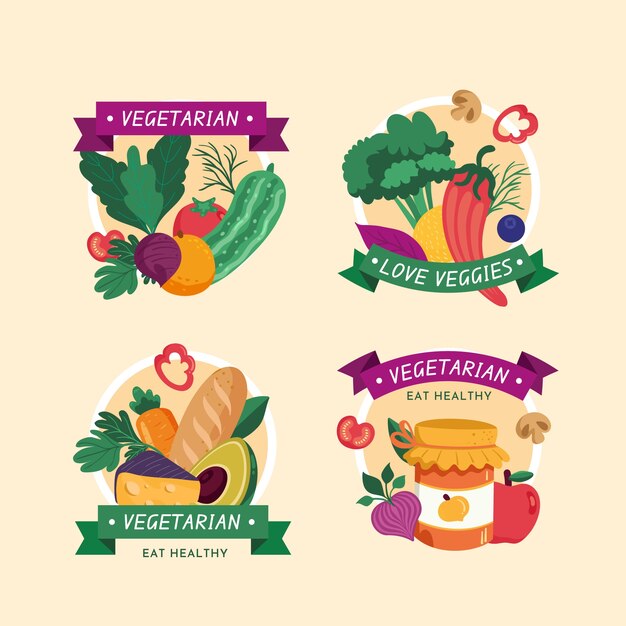 Flat world vegetarian day labels collection