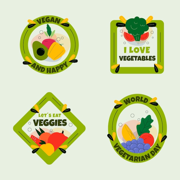 Flat world vegetarian day labels collection