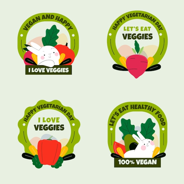 Flat world vegetarian day labels collection