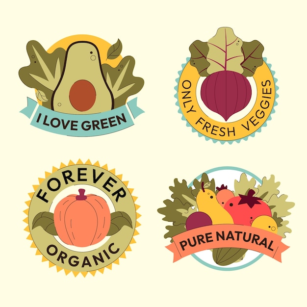 Free vector flat world vegetarian day labels collection