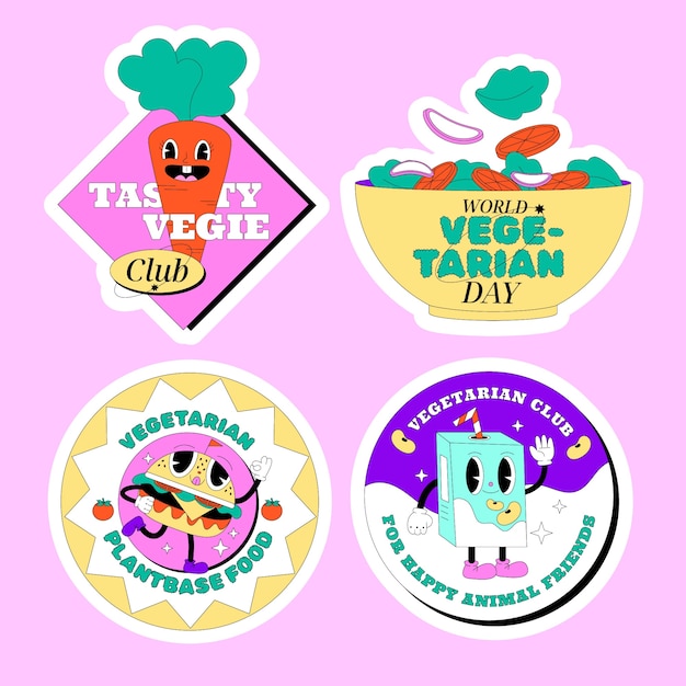 Free vector flat world vegetarian day labels collection