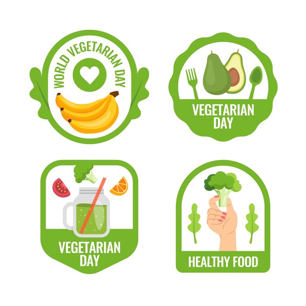 Flat world vegetarian day labels collection