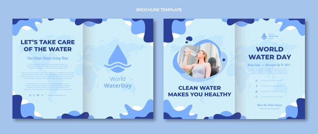 Flat world water day brochure template