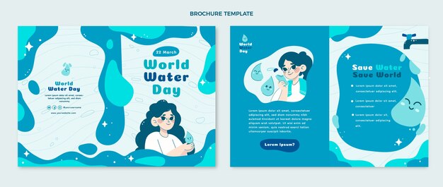 Flat world water day brochure template