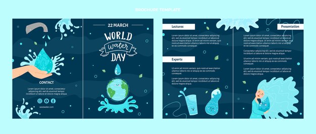 Flat world water day brochure template