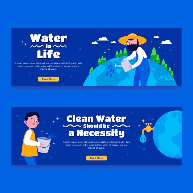 Free vector flat world water day horizontal banner template