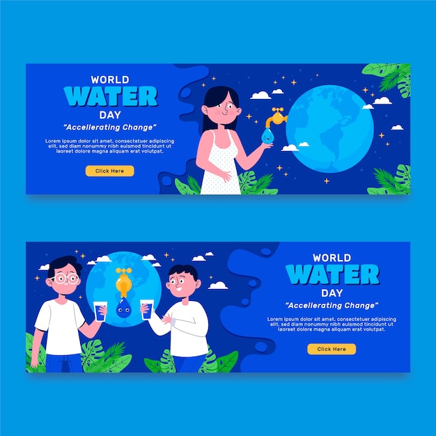 Flat world water day horizontal banner template