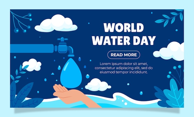 Vettore gratuito modello di banner orizzontale per la giornata mondiale dell'acqua piatta.