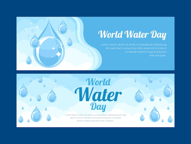 Vettore gratuito set di banner orizzontali per la giornata mondiale dell'acqua piatta