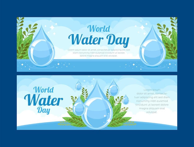 Free vector flat world water day horizontal banners set