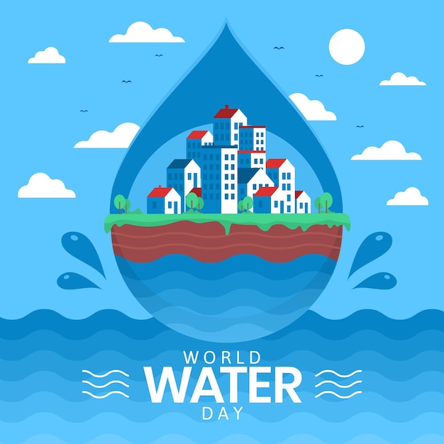 Flat world water day illustration