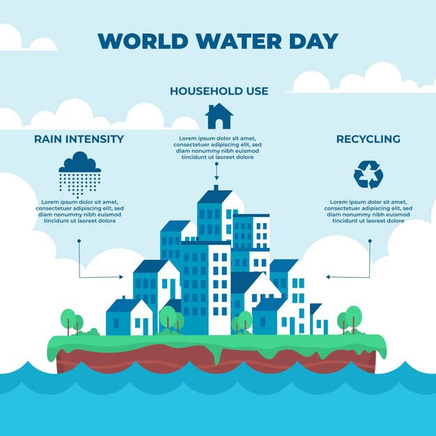 Flat world water day infographic template