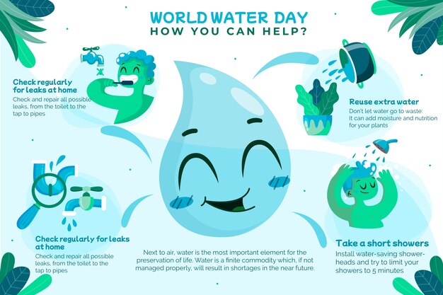 Flat world water day infographic template