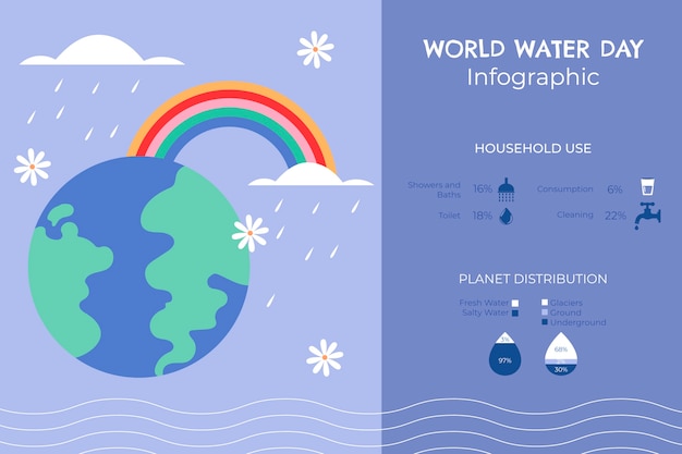 Flat world water day infographic template