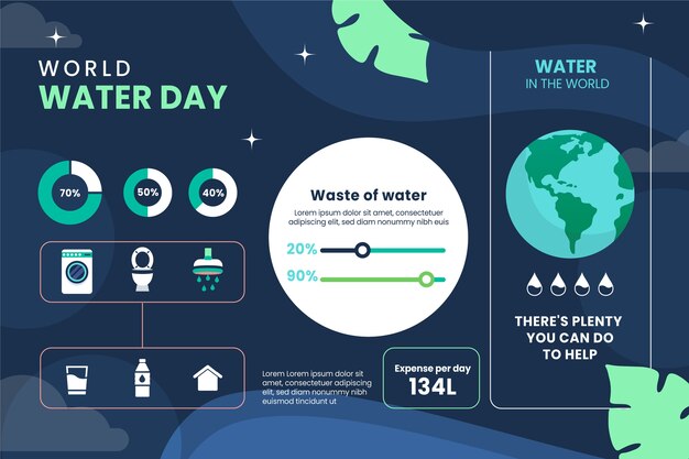Flat world water day infographic template
