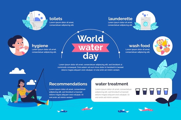 Бесплатное векторное изображение Плоский всемирный день воды инфографический шаблон