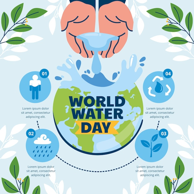 Flat world water day infographic template