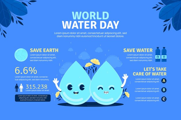 평평한 세계 물의 날 infographic 템플릿