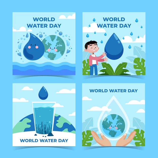 Free vector flat world water day instagram posts collection