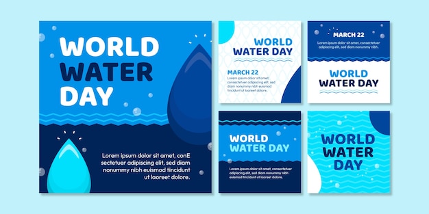 Free vector flat world water day instagram posts collection