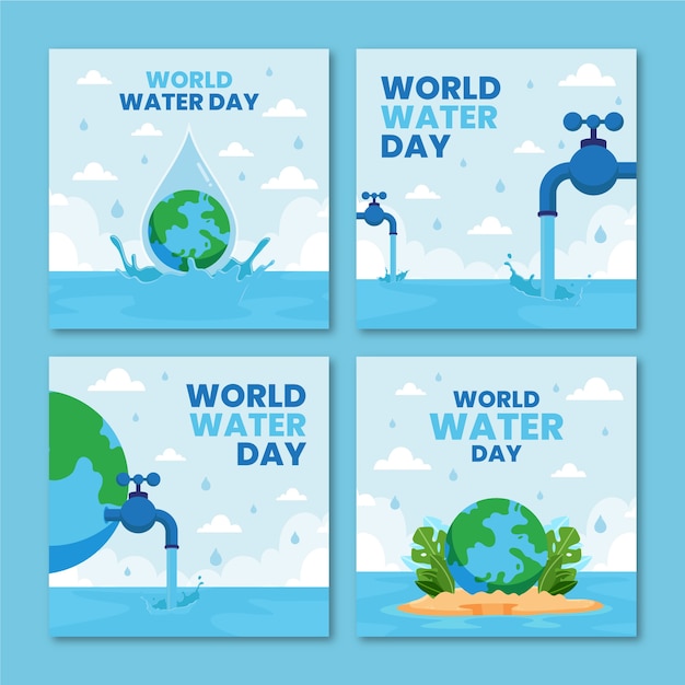 Free vector flat world water day instagram posts collection