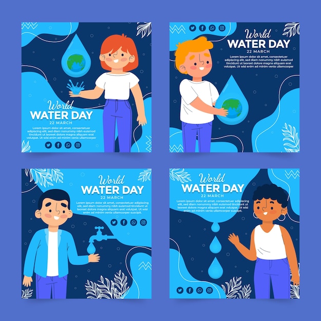 Flat world water day instagram posts collection