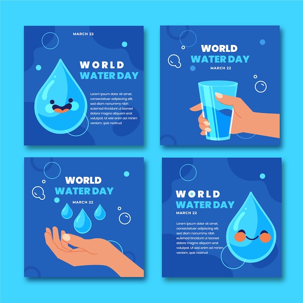 Flat world water day instagram posts collection