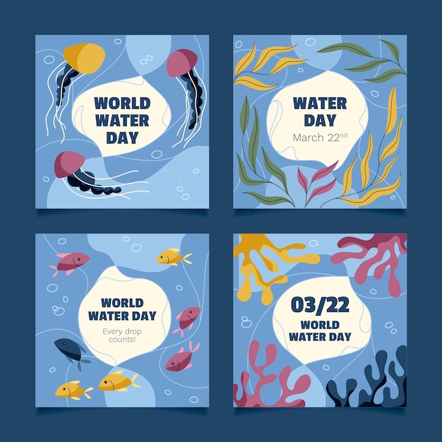 Flat world water day instagram posts collection